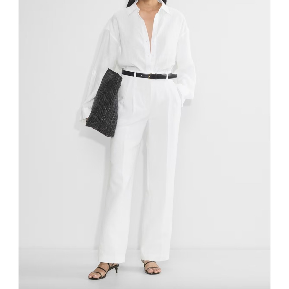 Aritzia Babaton Effortless Pants Women 6 White Linen Lyocell Pleated Wide Leg